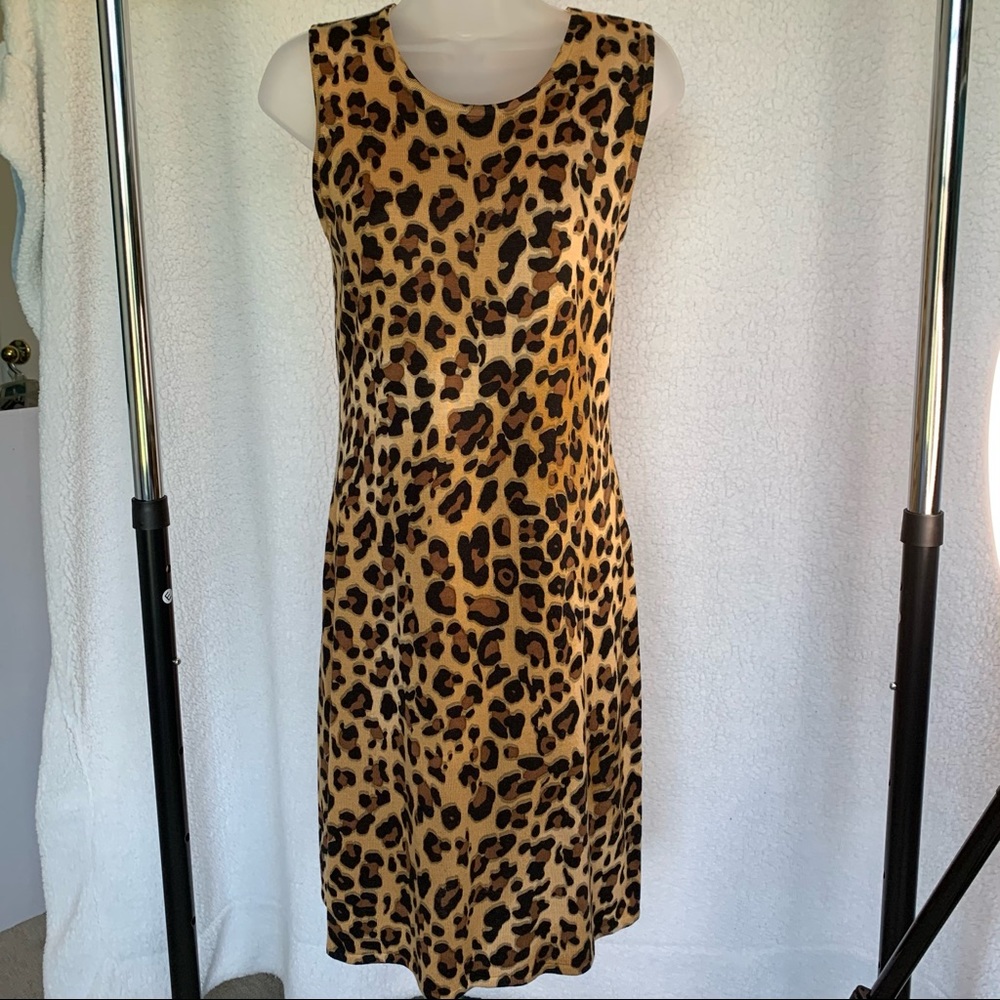 EUC Calvin Klein leopard print sleeveless knit sheath dress.